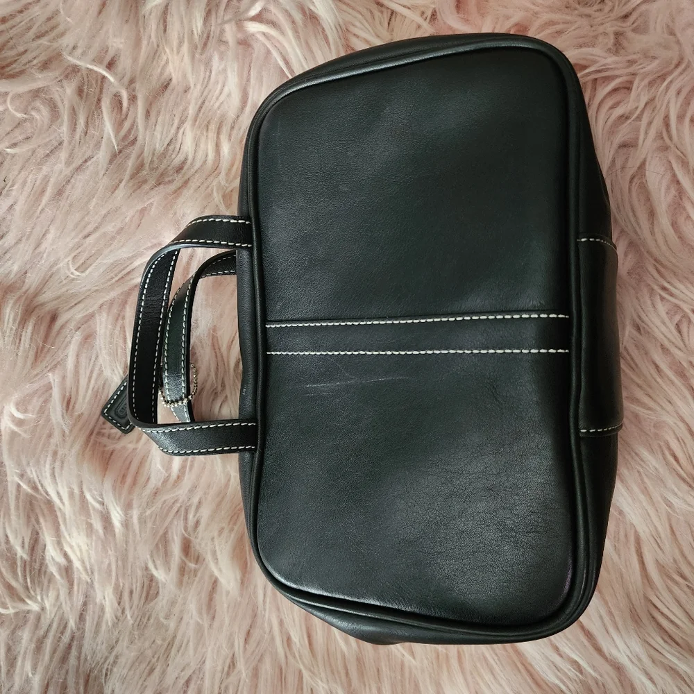 Coach travel toiletry bag black leather tan silver hardware Vintage